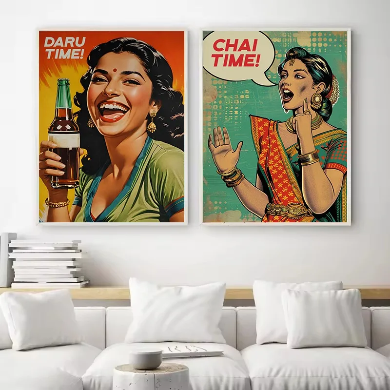 الهندي البوب الفن المطبخ مضحك يقتبس امرأة في ساري ديسي الغذاء Vintage المشارك حائط لوح رسم صور ديكور المنزل مطعم