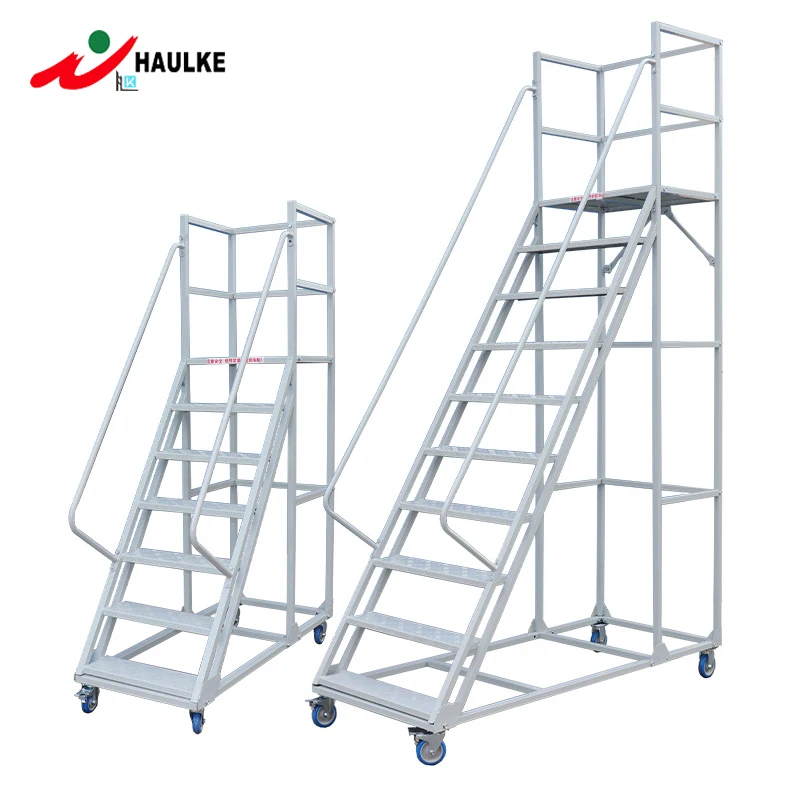 Warehouse Climbing Car Mobile Platform Ladder With Wheel 5 Step Ladder Aluminium for Supermarket Lifting
