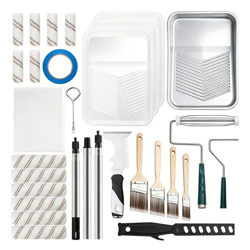 T21C Painting Supplies For Home Interior, 28 Pack Paint Roller Kit, Professional Paint Brushes Set For Walls, Ceilings