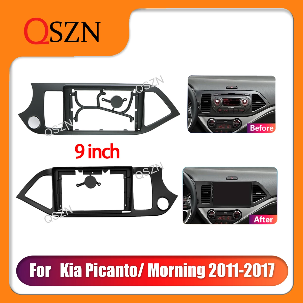 

QSZN 9 Inch Car radio Frame Fascia For Kia Picanto / Morning 2011-2017 Power cable Panel Fitting Dashboard Mount Kit 2 Din DVD