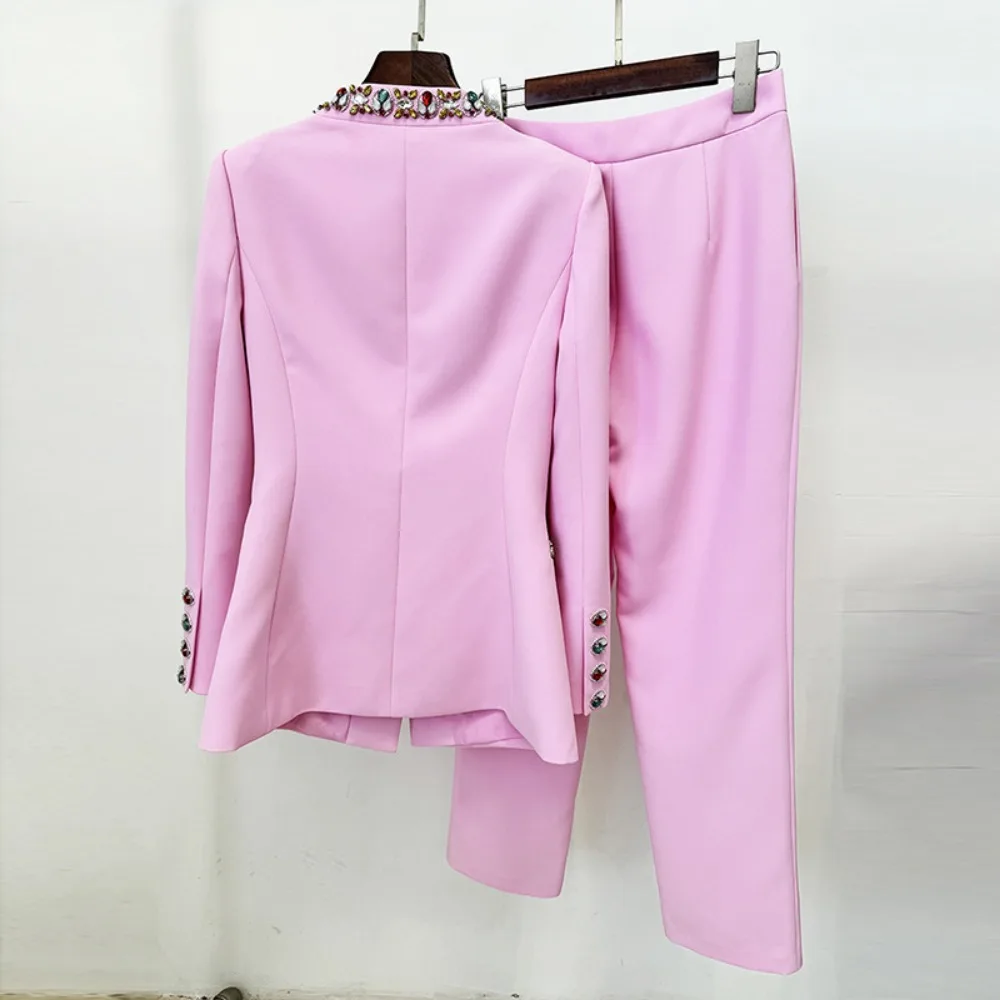 TWOTWINSTYLE Hit Color Two Piece Set for Women O Neck Long Sleeve Top High Waist Slim Pants Female Fashion Style New