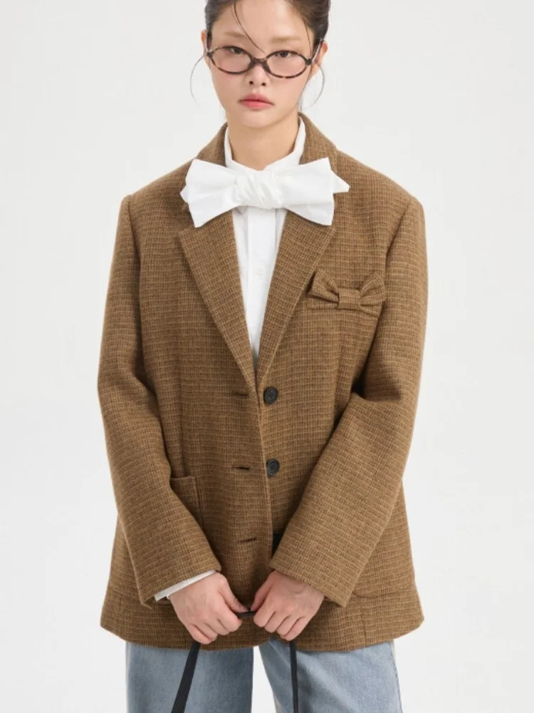 

Простой корейский пиджак свободного кроя с узлом, для повседневной носки, из смесовой хлопковой ткани, с длинными рукавами, нейтральный стиль