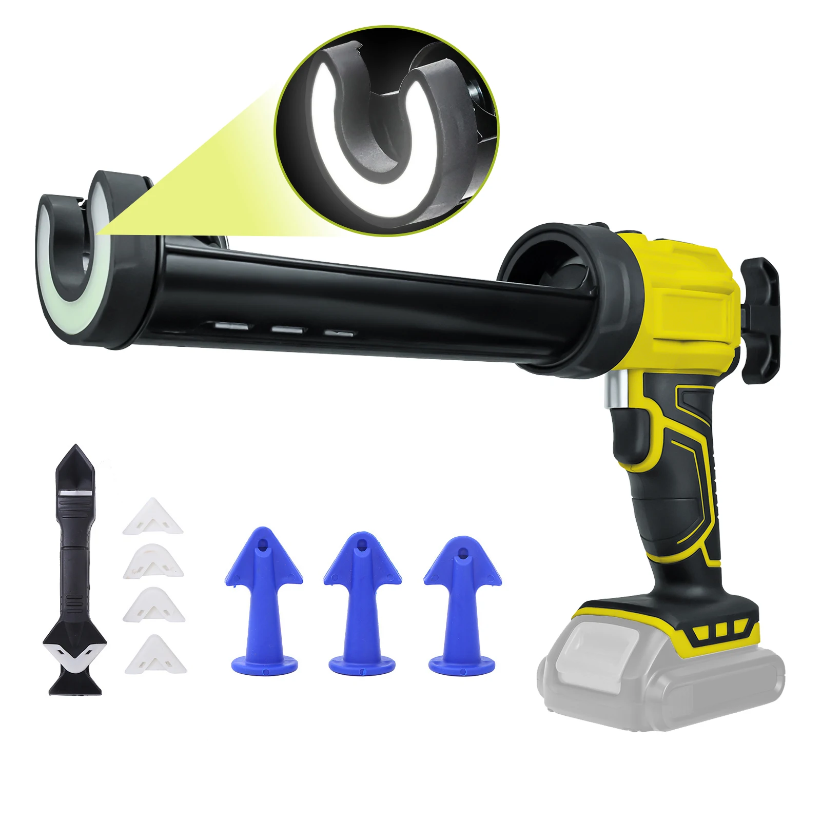 

Cordless Caulking Gun for Dewalt 20V Battery 4 Adjustable Speeds Electric Caulk Adhesive Gun with 450lm LED Light (No Battery)