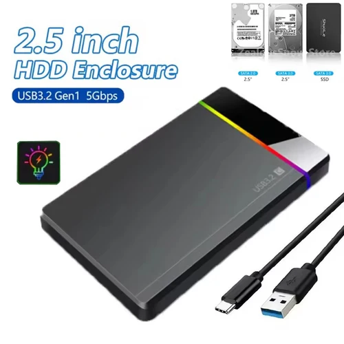 Caja de disco duro portátil de instalación gratuita, herramienta tipo C de 2,5 pulgadas, luz indicadora de frío RGB adecuada para ordenadores, teléfonos móviles, Etc.