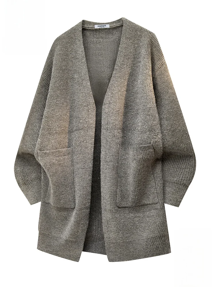 

Мужской длинный вязаный кардиган Paul Frank в стиле ретро, осенний, с V-образным вырезом, с животным принтом, мягкий и удобный, простой дизайн