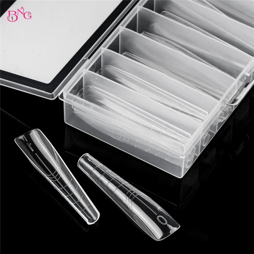 BNG Coffin Dual Forms Extra Long Reusable Acrylic Builder Solid Hard Gel Extension Nail Molds 14 Sizes 70 Pcs