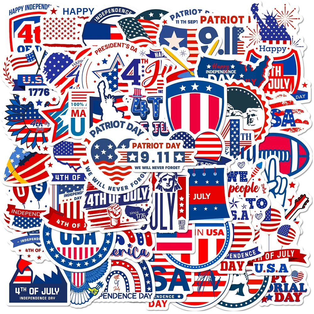

50PCS USA Independence Day Flag Stickers Faith Decals for Luggage Travel Backpack Skateboard Phone Patriotic Election Theme