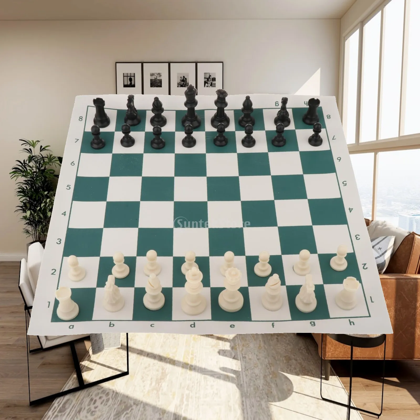Roll-up Tournament Chess Set with Storage Bag Folding Portable Chess Board Game for Kids Adults Indoor Outdoors Picnic Play