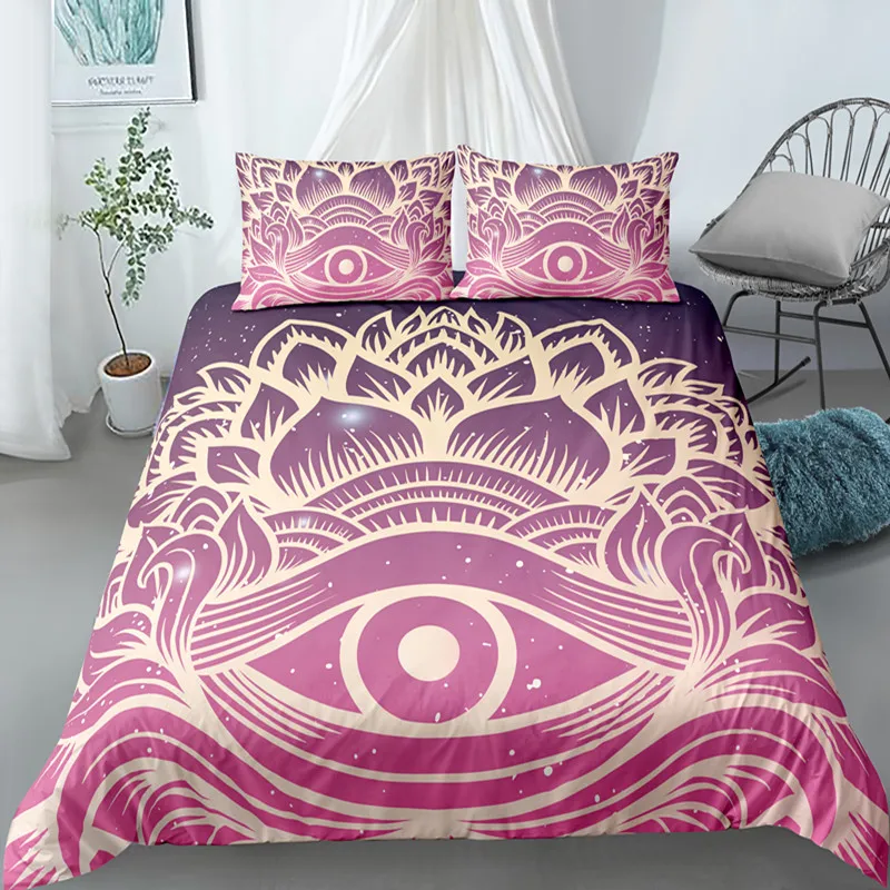 Mandala Eyes King Queen Duvet Cover Boho Psychedelic Style Bedding Set Teens Adults Hamsa Hand Devil's Eye Polyester Quilt Cover