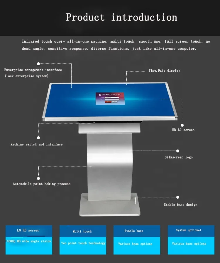 공장 가격 49 55 인치 셀프 서비스 키오스크 스마트 터치 스크린 플로어 스탠딩 광고 디스플레이 LCD 광고 플레이어 정보 디스플레이