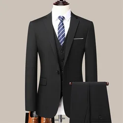 High Quality Solid Color Suit (suit +vest +trousers)  Men's Fashion Casual Handsome All Fashion Business Three-piece Set