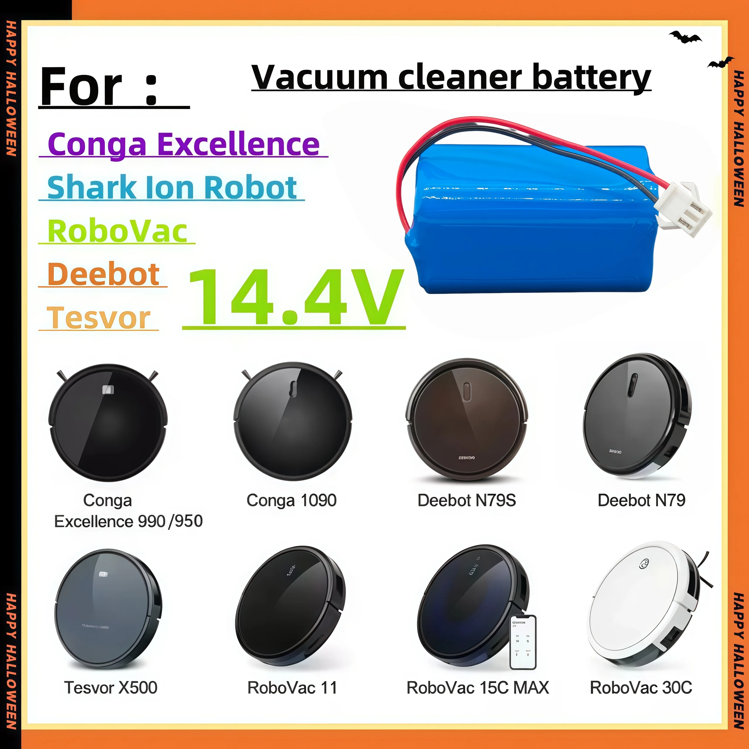 New Vacuum Robot Battery 14.4V, Suitable for Conga Excellence 3500/950/990/1090/1790, Deebot N79S/N79/DN622, Eufy Robovac