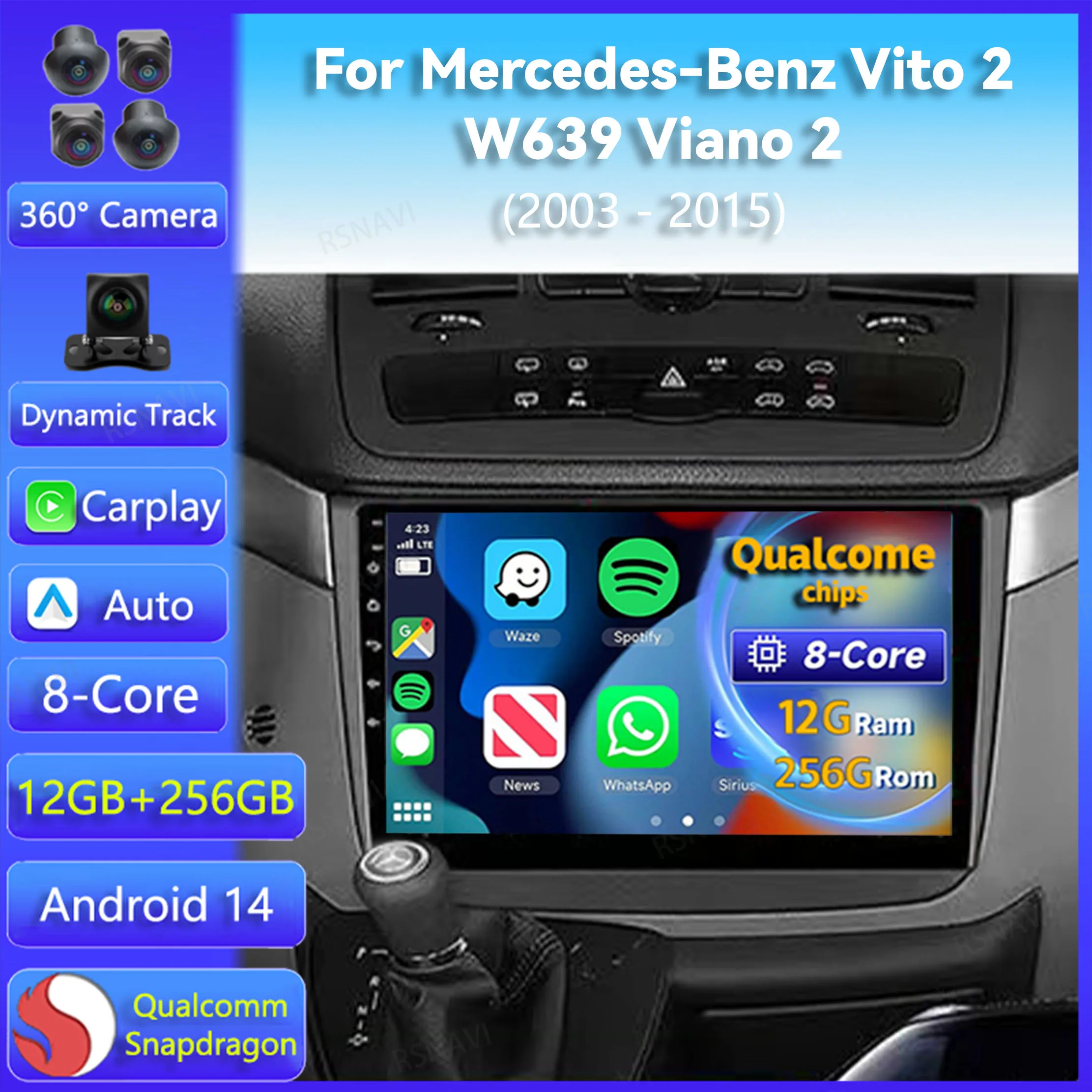 Android 14 Carplay Auto For Mercedes-Benz Vito 2 W639 Viano 2 2003 2004 2005 - 2015 Multimedia Car Radio Player WIFI DSP Stereo