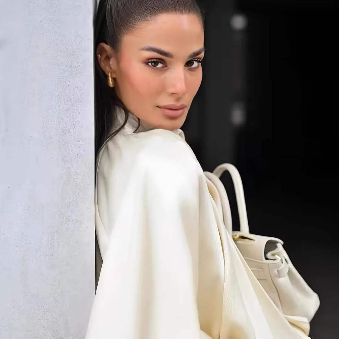 

Women's High-Quality Satin Bomber Jacket Autumn Fashion Export Clothing