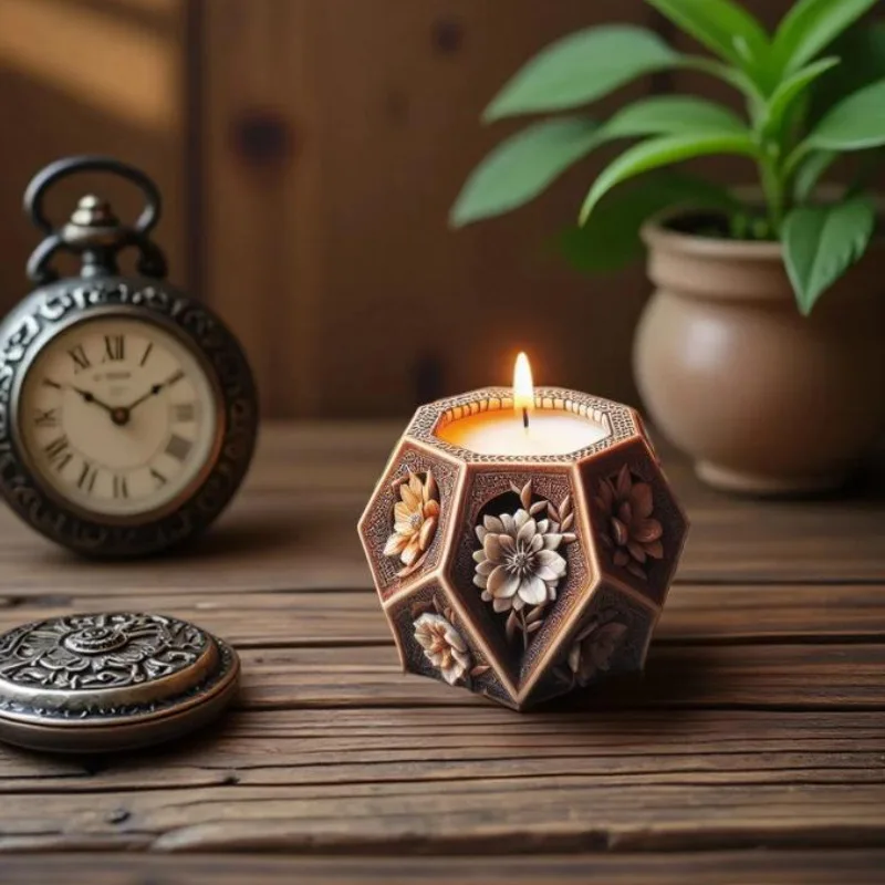 

Pentagonal Flower Column Scented Candle Silicone Mold DIY Retro Multi-faceted Carved Flower Plaster Resin Candle Making Kit