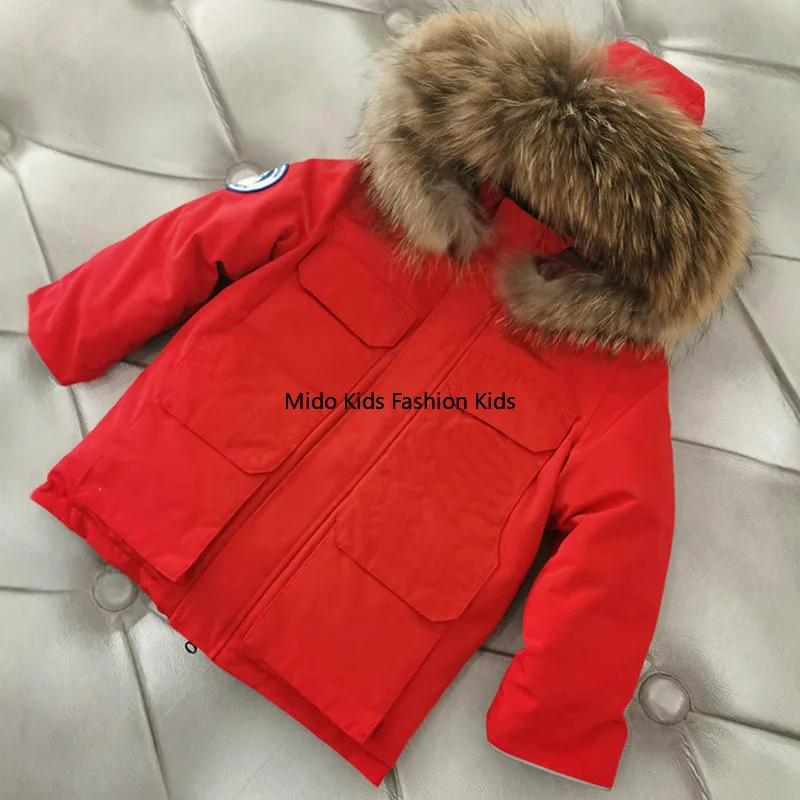 

Children's Down Jacket Set with Large Fur Collar - Two-Piece Top and Trousers Thickened for Boys and Girls - European Style