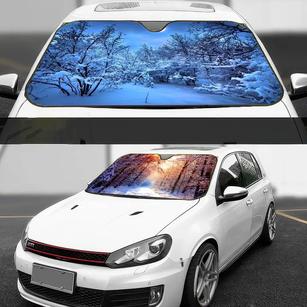 الشتاء غابة الثلج زجاج سيارة مضحك الشمس الظل طوي الأشعة فوق البنفسجية الشمس قناع حامي ظلة للنافذة الأمامية #6