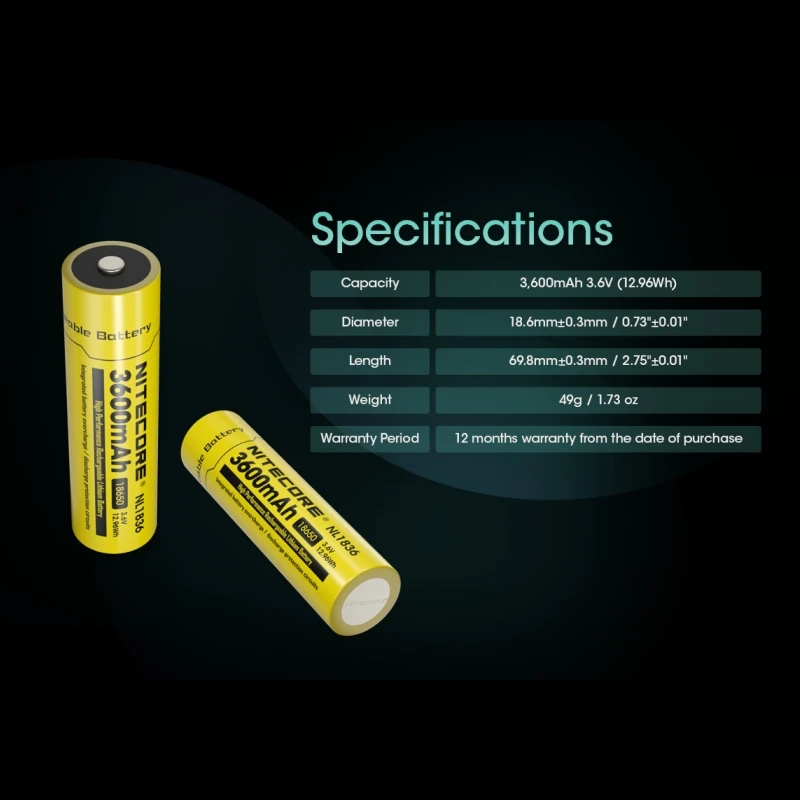 Nitecore NL1836 18650 3600mAh NL1834 3.6V 12.96Wh Rechargeable Li-on Battery High Quality