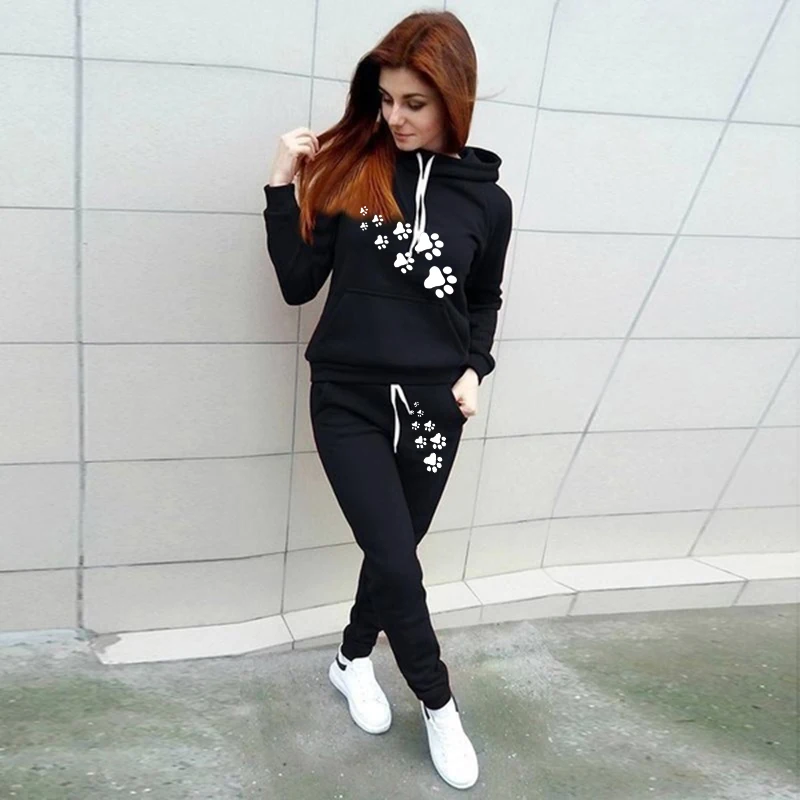 Cat Paw Women\'s Hoodie Suit Sportswear Pullover Oversize Sportswear Jogging Sportswear Long Sleeve Track Suit Plus Size S-3XL