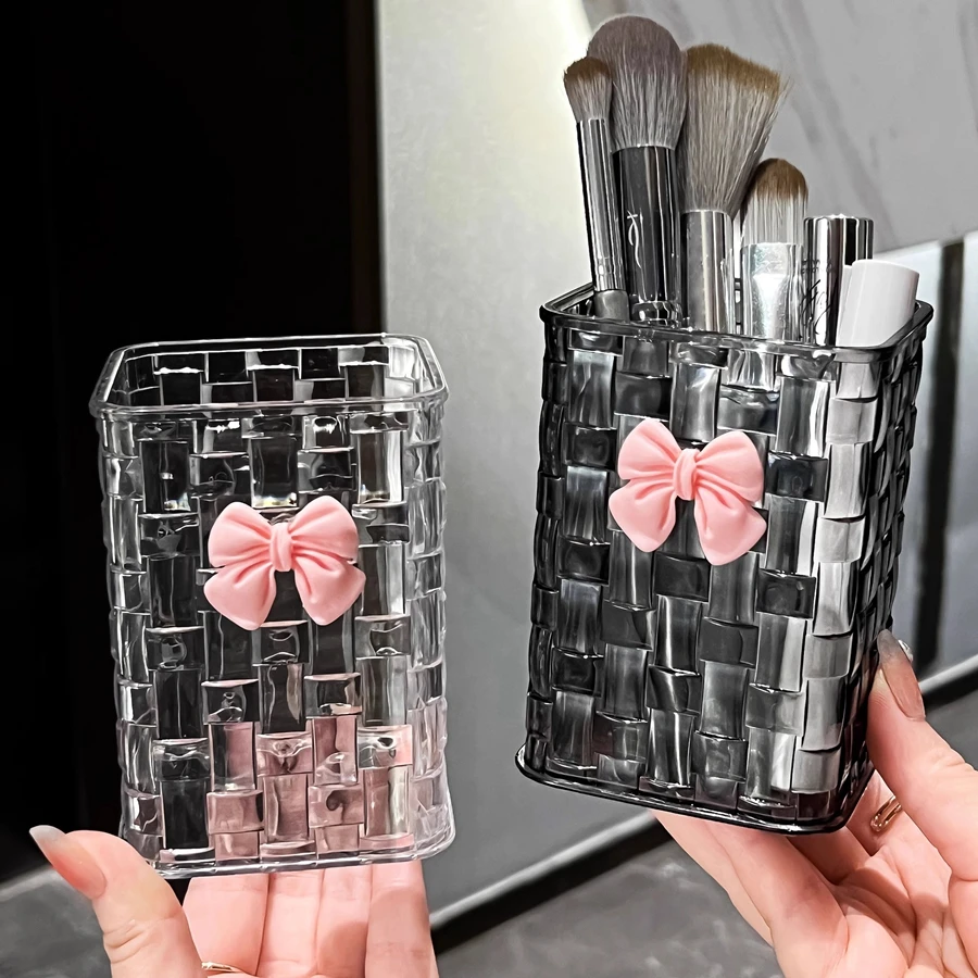 1/2 قطعة من فرشاة قلم الحواجب الشفافة الماسية، صندوق تخزين أحمر الشفاه، أداة قلم مكياج لتنظيم سطح المكتب، تخزين أكريليك