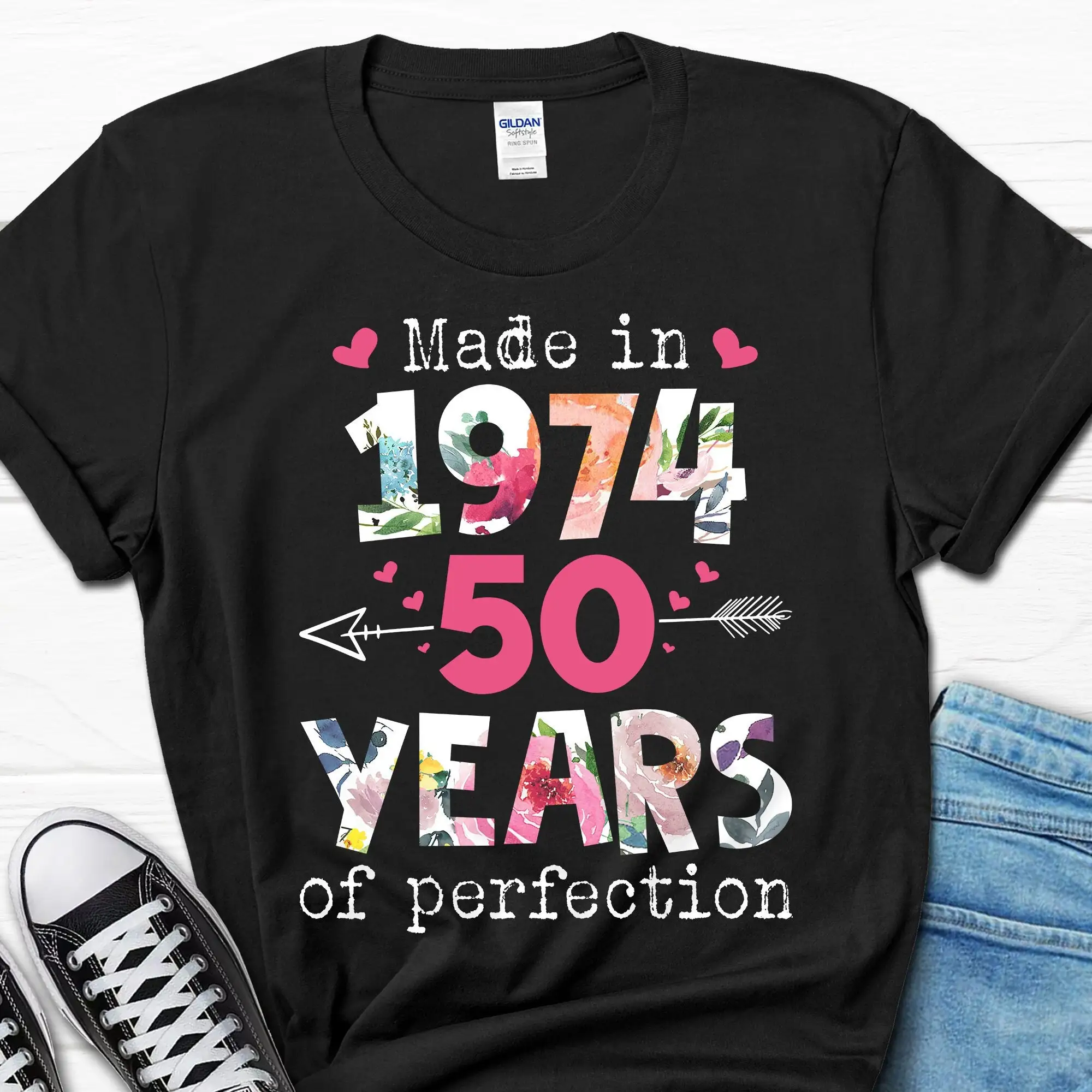 Made in 1974 50 Years of Perfection T Shirt 50th Birthday Women s For Her Turning Born the 70s