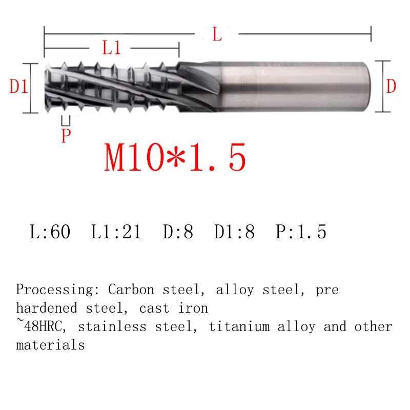 1PCS CNC Machine Solid Carbide Tungsten Steel Jumping Teeth Full Thread Milling Cutter M4 M5 M6 M8 M10 M12 Mill Mills Cutters