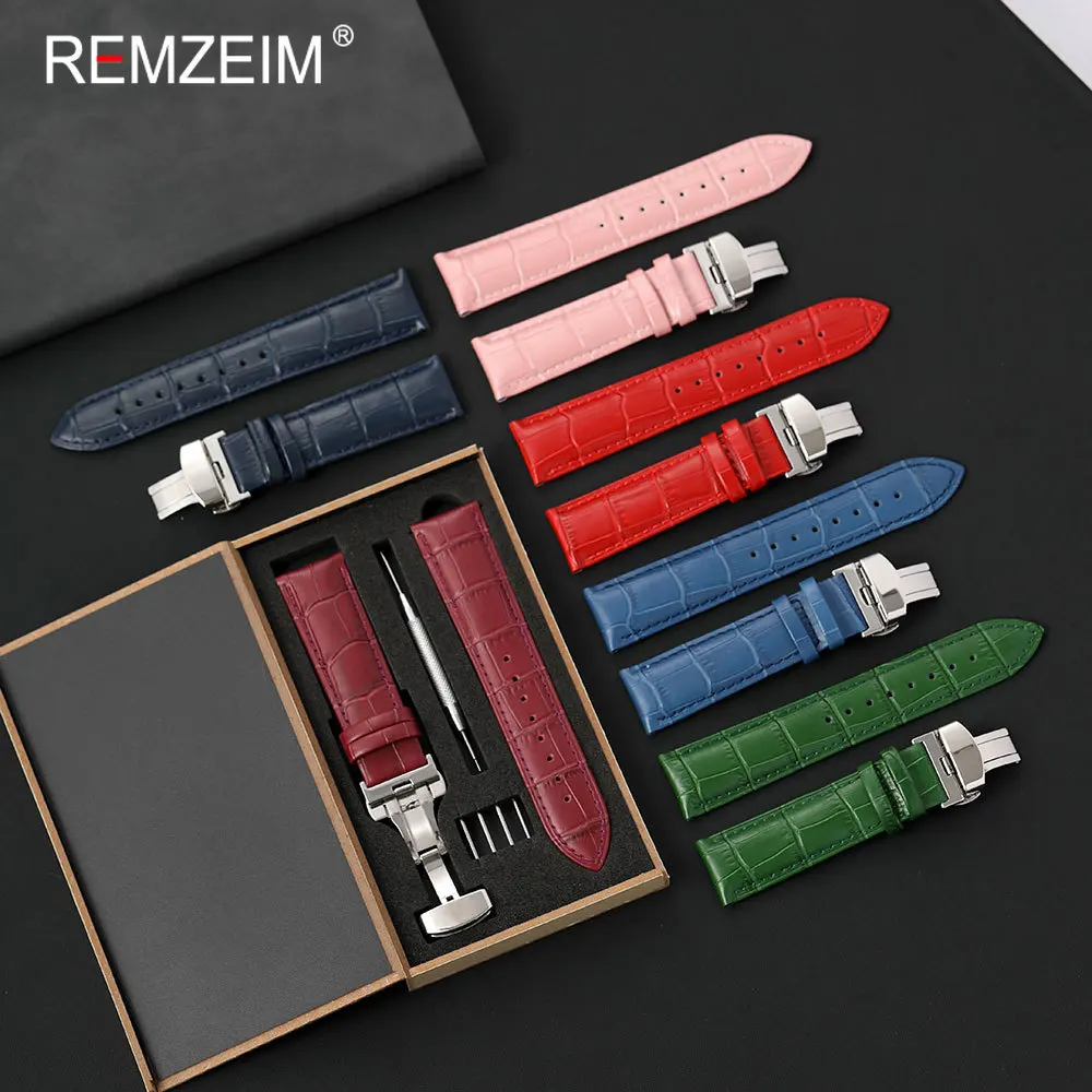 Women Synthetic Leather Wrist Band with Butterfly Clasp Gift Packing Box Watch Accessories 18mm 20mm 22mm 24mm Business Strap