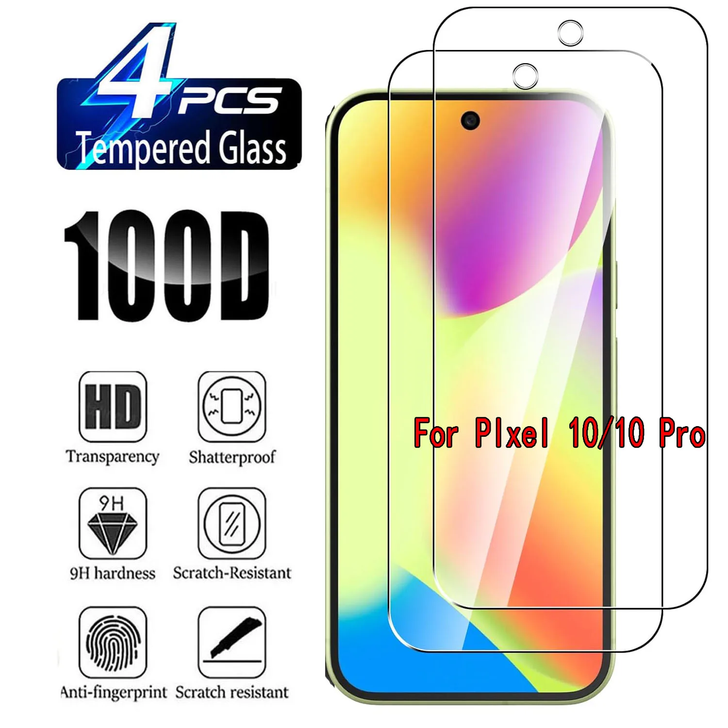 

2/4Pcs HD Tempered Glass Screen Protector for Google Pixel 10/10 Pro 9H Hardness Anti-Shatter Clear Cover