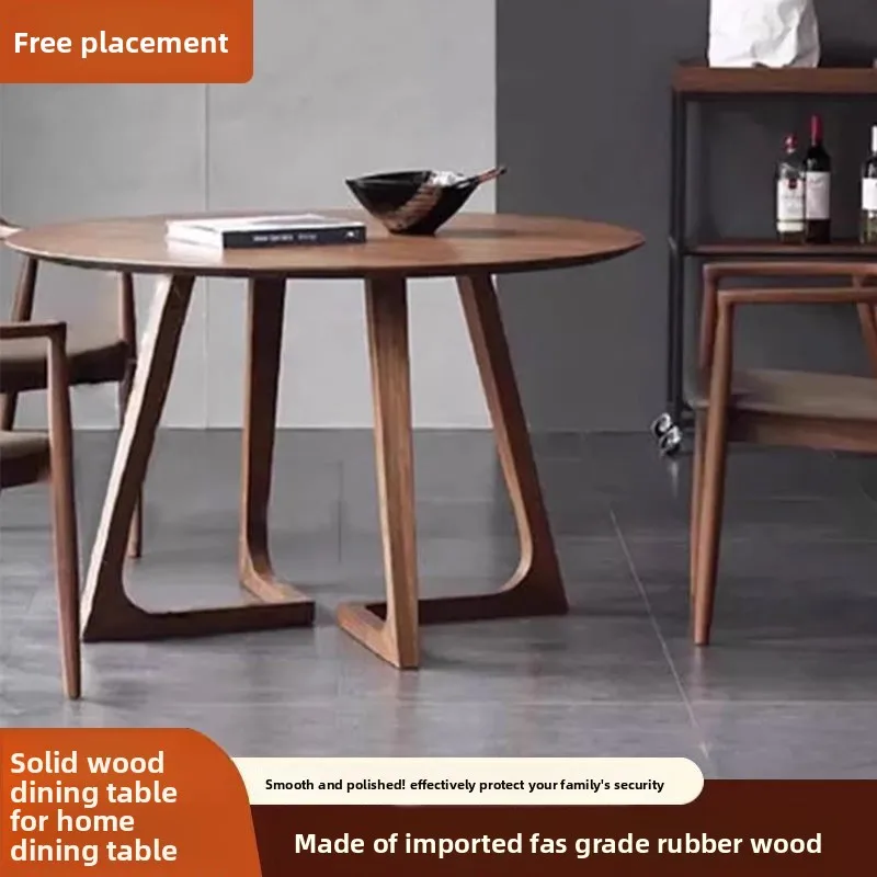 Gummibaumholz Massivholzmöbel Runder Esstisch Moderner Schreibtisch mit V-Beinen Sichere Abgerundete Kanten Umweltfreundlicher Home-Office-Tisch