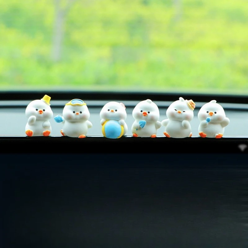 1set Creative Mini Car Interior Ornaments Duck Bunny Shape Figurines For Dashboard Rearview Mirror Home Decor Gift