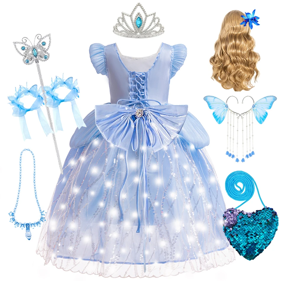 

Luxury Fluffy Cinderella Dress Girls Lace Sequin Bow Princess Party Costume Kids Birthday Party Elegant Gown Child Fancy Outfits