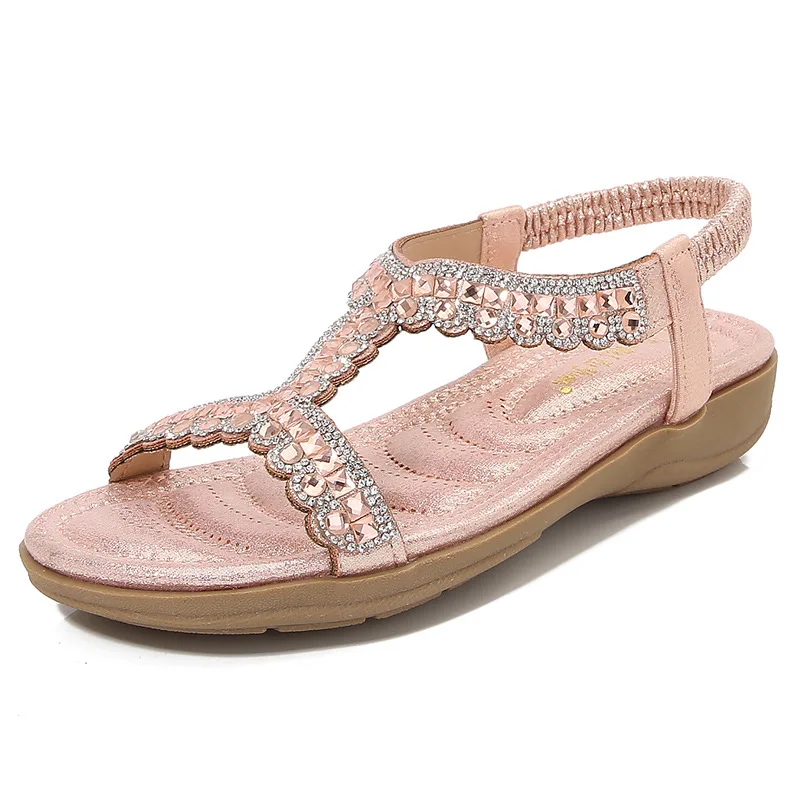 Summer New Bohemian Style Women Shoes Women Lightweight Wedge Soft Bottom Open Toe Large Size Flat Sandals Female Beach Shoes