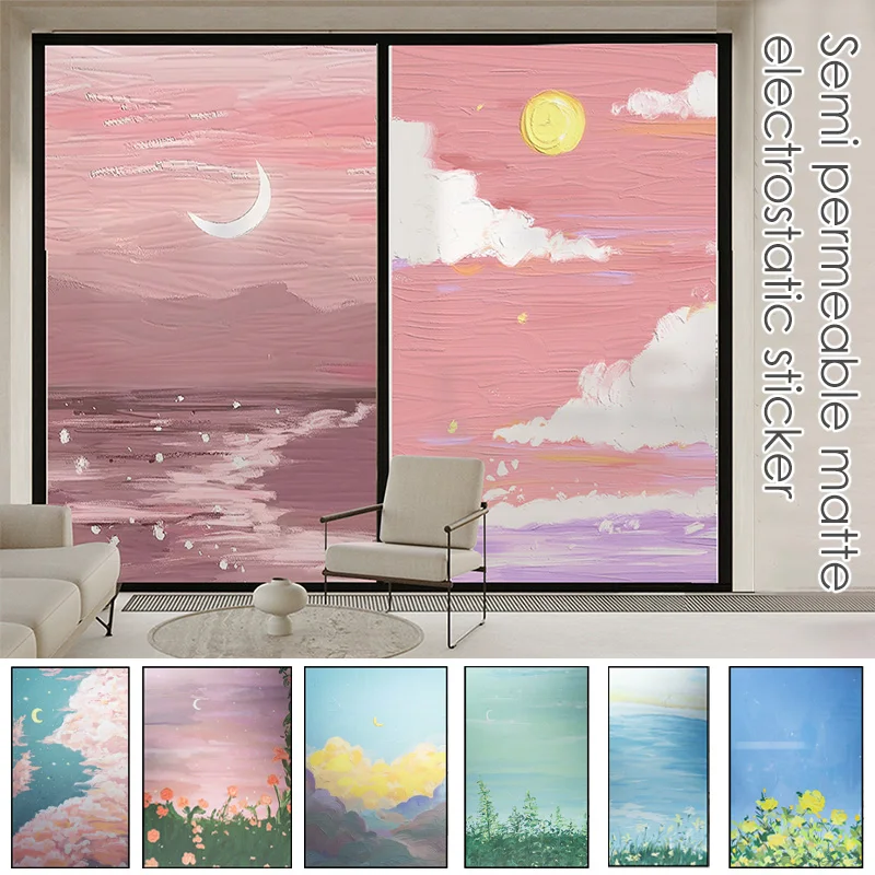 

Matte Anti-privacy Glass Film Dyeing Japanese Oil Painting Bathroom Window Shading Anti-transparent Glass Sticker Waterproof