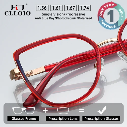 CLLOIO, nuevas gafas de protección contra luz azul, montura de textura TR de Metal, gafas de lectura para miopía para mujer, gafas personalizadas graduadas