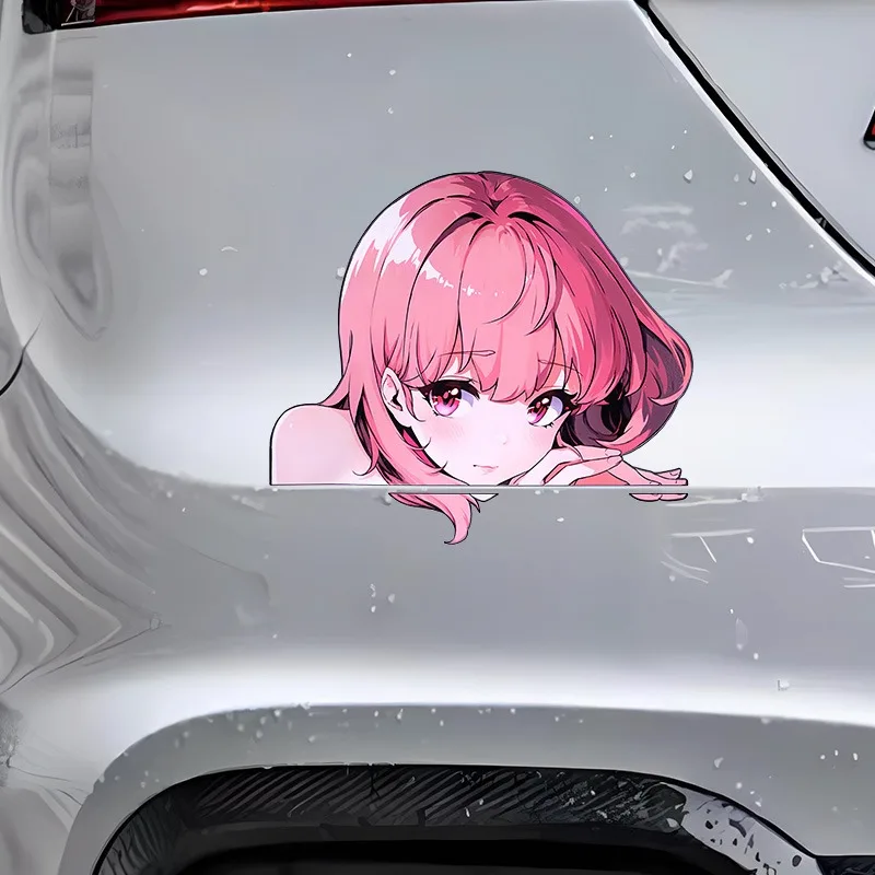 Cute Anime Girl Peeking Vinyl Sticker, Waterproof Scratch Cover Decal for Car Windows & Trunk view 6
