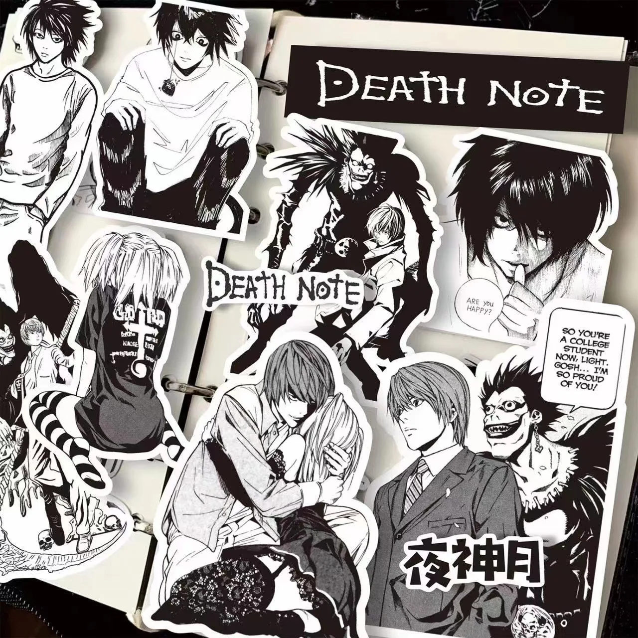 60PCS Anime Death Note Stickers Black White Decals Decoration DIY Scrapbook Luggage Laptop Bike Suitcase Car Graffiti Toys