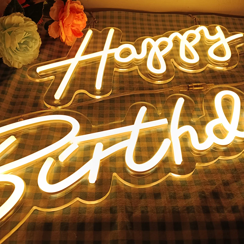 Imagem -04 - Acrílico Transparente Led Flex Neon Sign Happy Birthday Light oh Baby Light Decoração de Festa de Casamento