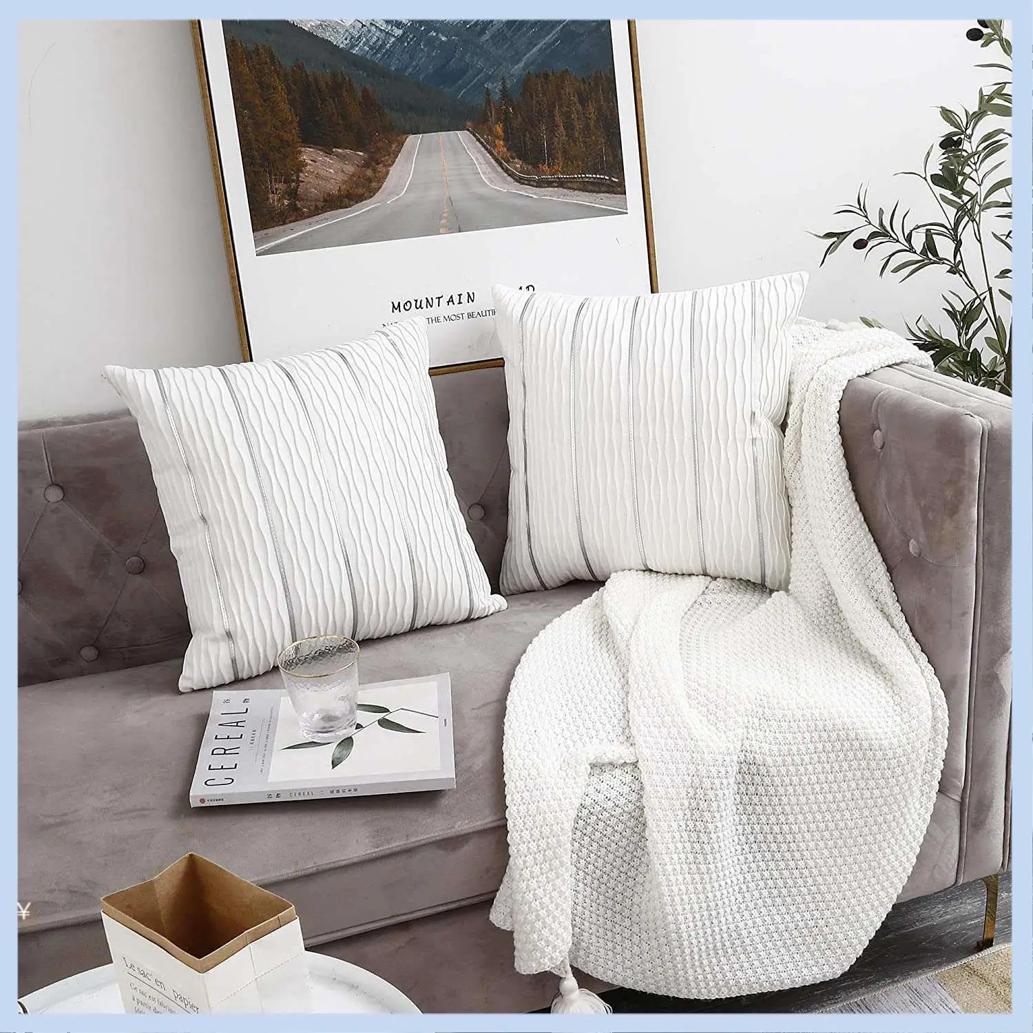 

EAS-White Jacquard Wave Cushion Cover Velvet Pillow Cover Hammock Sofa Couch Bedroom Throw Pillow Cases 18 X 18 Inch