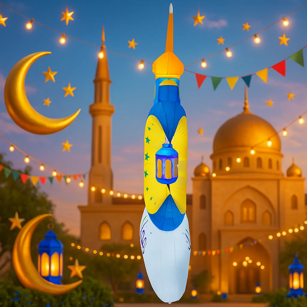 Nadmuchiwana zabawka LED 2,4 m / 7,8 stopy, dekoracja ogrodowa na Ramadan Eid, niebieski księżyc, ozdoba świąteczna na zewnątrz, prezent DIY