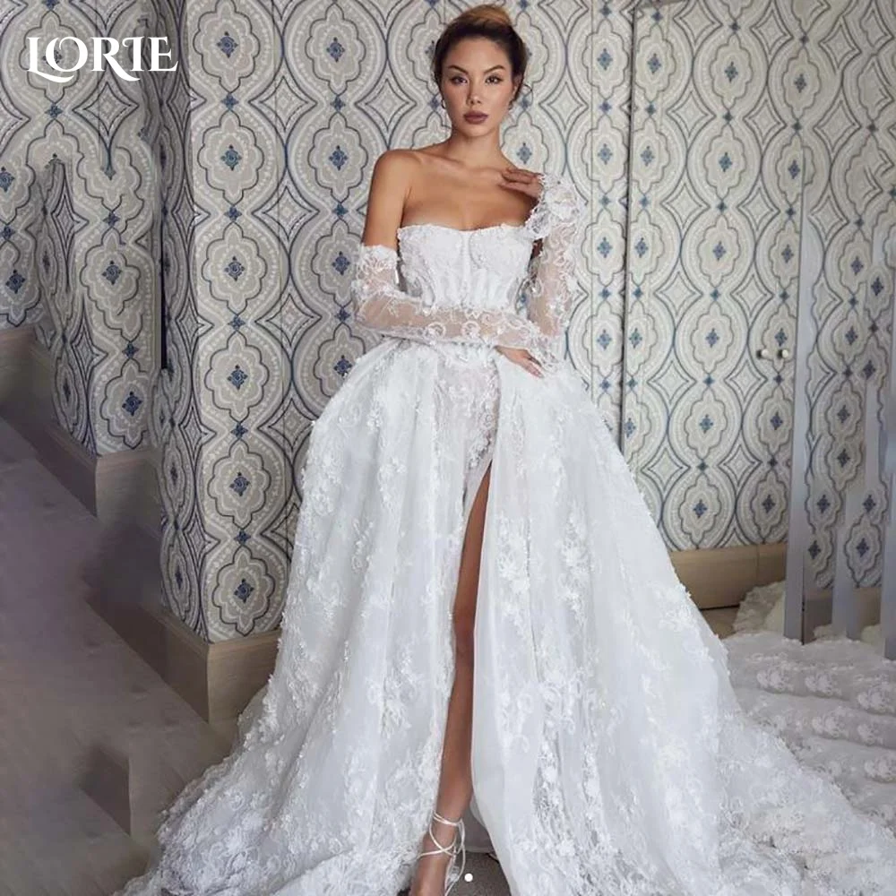 LORIE Vintage Lace Wedding Dresses Long Sleeve Sweetheart A-line Bridal Gown Applique Long Sleeve Corset Bride Dress 2024