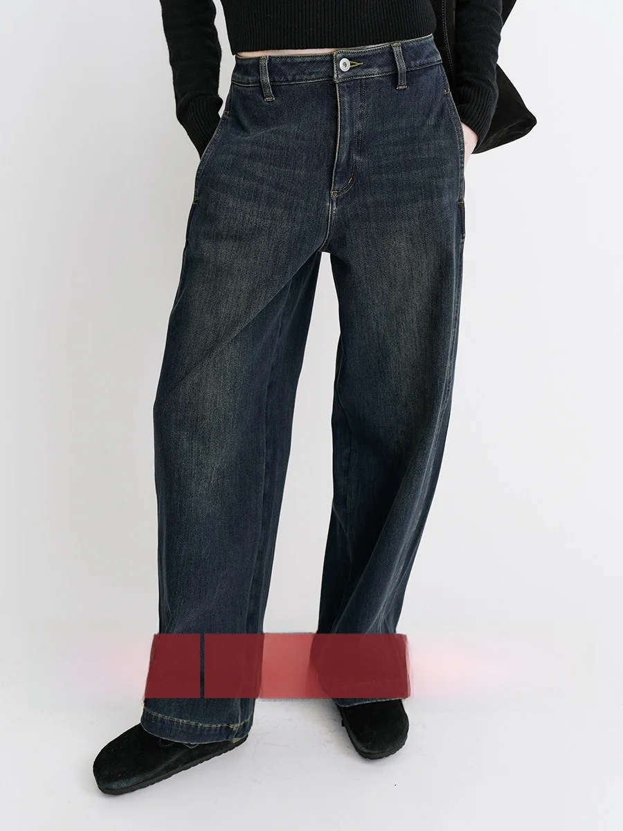 

Теплые джинсы из смесового хлопка в стиле ретро с 3D-эффектом, повседневные, от Amyy Studios, женские, прямого кроя, с микроэластаном, размер L