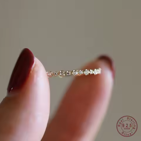 925 Sterling Silver Plating 14K Gold Sparkling Zircon Geometric Ring for Women Exquisite Sweet Party Wedding Jewelry Accessorie