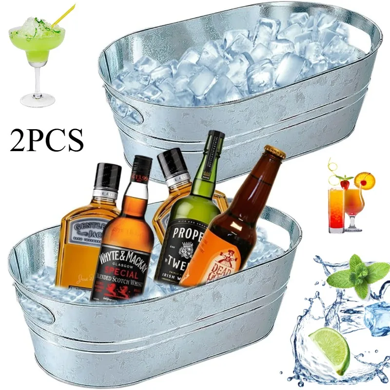 

2PCS Metal Ice Bucket Insulated Champagne Bucket Beer Drink Storage Cooler Party Drink Cocktail Bar Ice Bucket Large Capacity