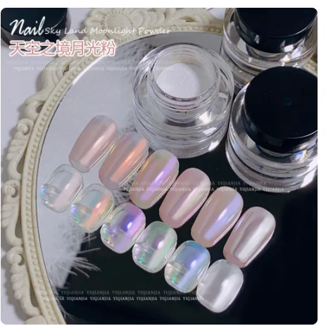 Pearl Pink Moonlight Mirror Nails Powder Metallic Silver Laser Dust Glitter Aurora Shiny Pearl Nail Tip Manicure Decoration