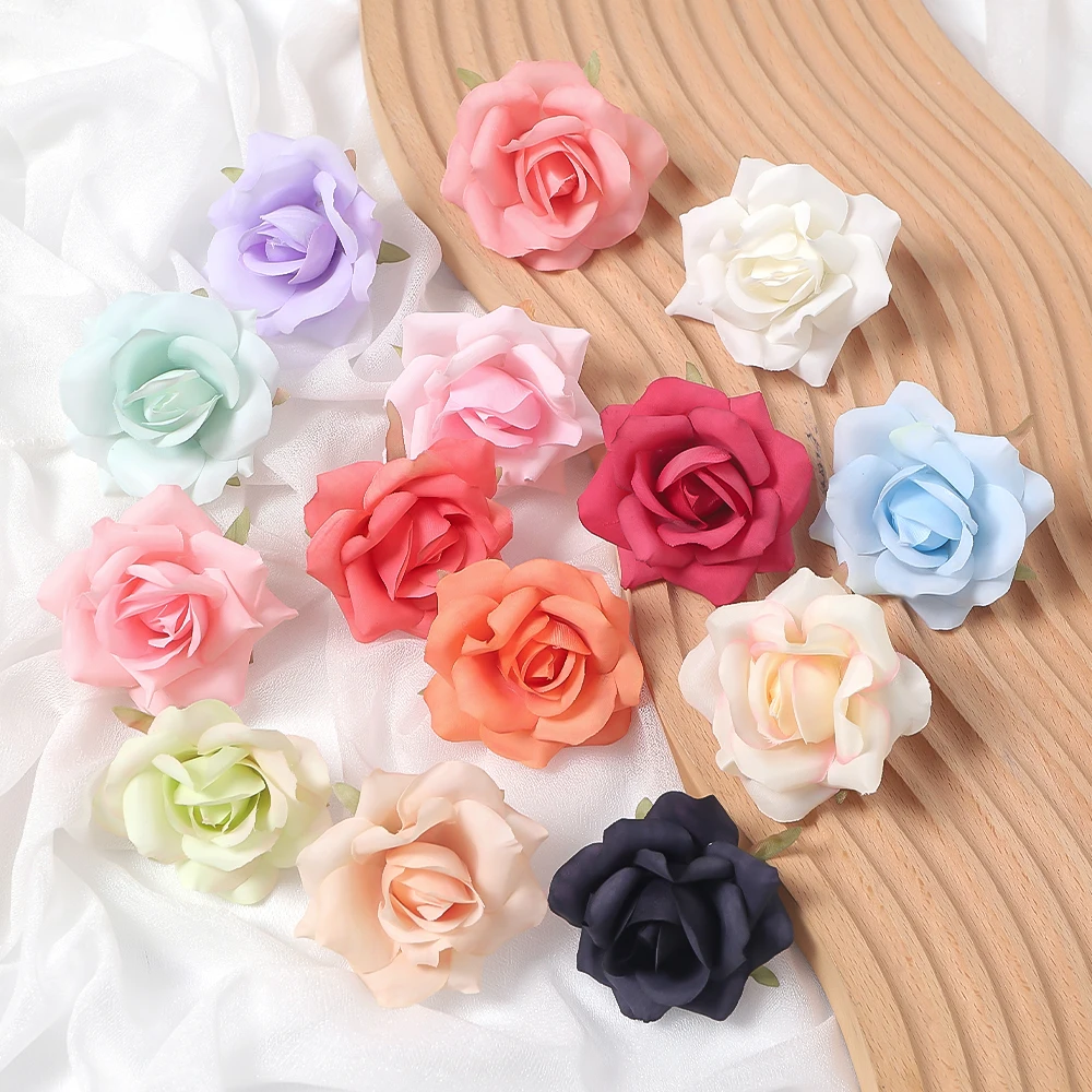 6 سنتيمتر عيد الميلاد زهرة الورد الاصطناعي رئيس للمنزل غرفة ديكور DIY بها بنفسك الحرفية إكليل اكسسوارات نافيداد العروس الزفاف الديكور