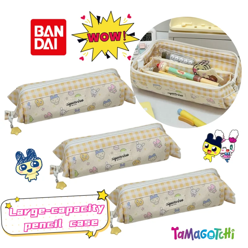 New Bandai Tamagotchi Mametchi Cylinder Pencil Case Creative Personalized Large Capacity Student General Stationery Storage Bag