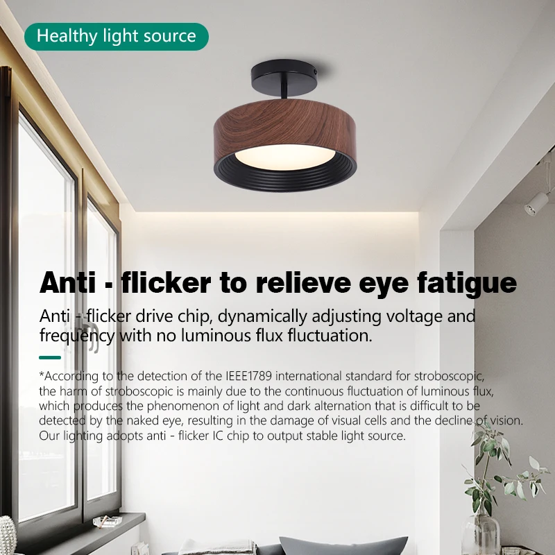 Nordic LED Ceiling Light Circular Walnut Wood Grain Aisle Light Dressing Room Corridor Balcony Decoration Indoor Ceiling Lamp