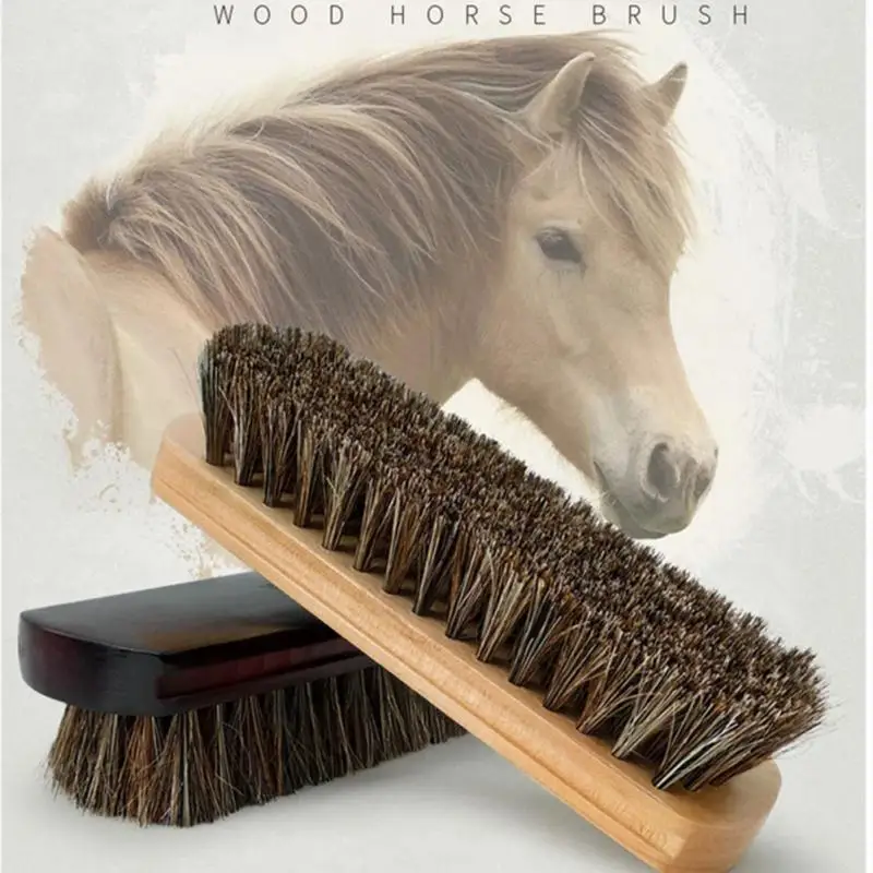 Natural Wood Bristle Beech Horse Hair Shoe Boot Brush Care Clean Shine Polish Brush Household Cleaning Accessories Shoe Brush