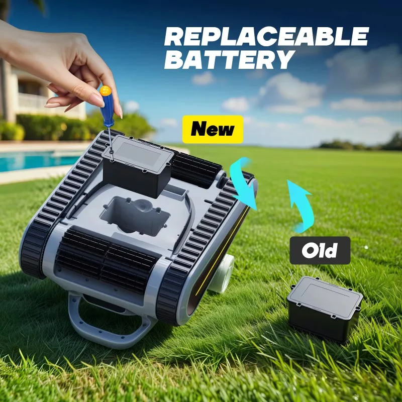 Cordless Robotic Pool Cleaner, Automatic Pool Vacuum for 120㎡ Inground Pools, IP68 Waterproof, 7800mAh Battery,