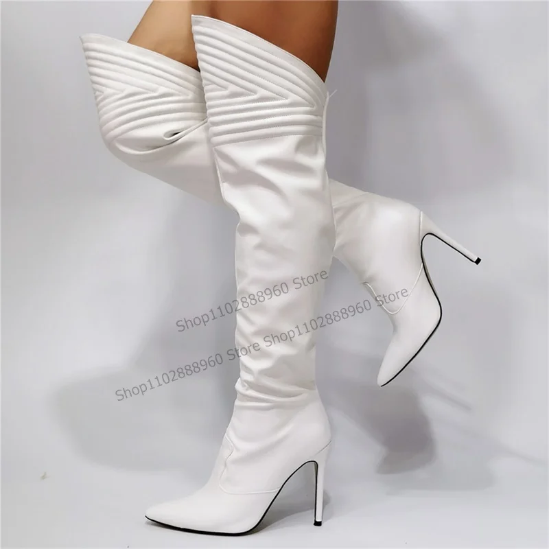 

Big Size Over The Knee White Matte Leather Boots Thin High Heel Women Shoes Side Zipper Pointed Toe 2023 Zapatos Para Mujere